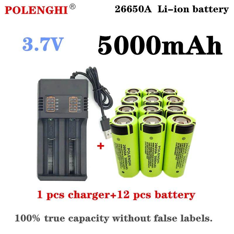100% brand new, original and high-quality 26650 battery 5000mAh 3.7V 50A lithium-ion rechargeable 26650A LED flashlight+charger
100% brand new, original and high-quality 26650 battery 5000mAh 3.7V 50A lithium-ion rechargeable 26650A LED flashlight+charger