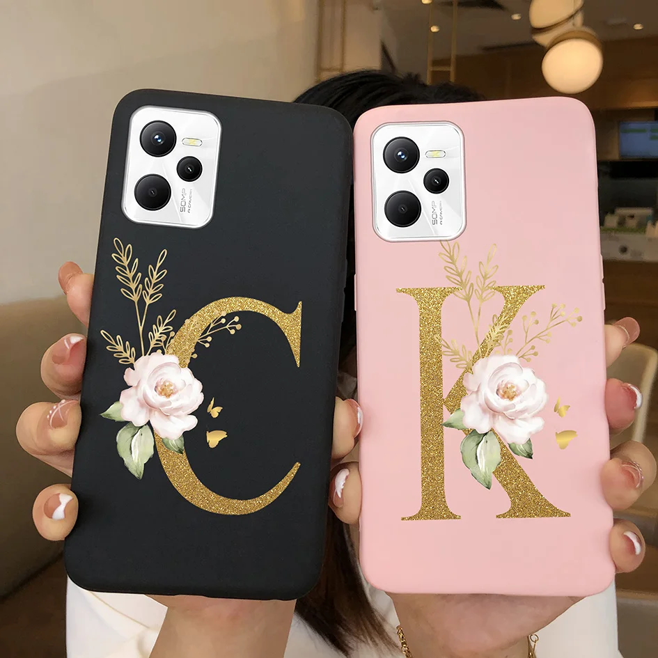 

for OPPO Realme C35 Case Luxury Soft Cute Letters Flower Silicon Back Cover For Coque OPPO Realme C 35 C35 RMX3511 Funda Capa