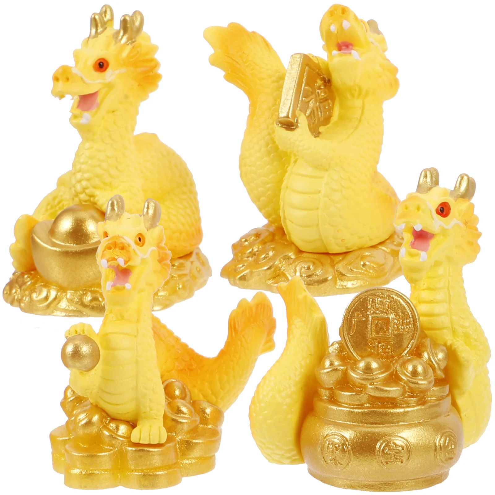 

4 Pcs Car Desktop Ornaments Dragon Figure Resin Gold Decor Figurines Zodiac Decors Table Decorative Toy