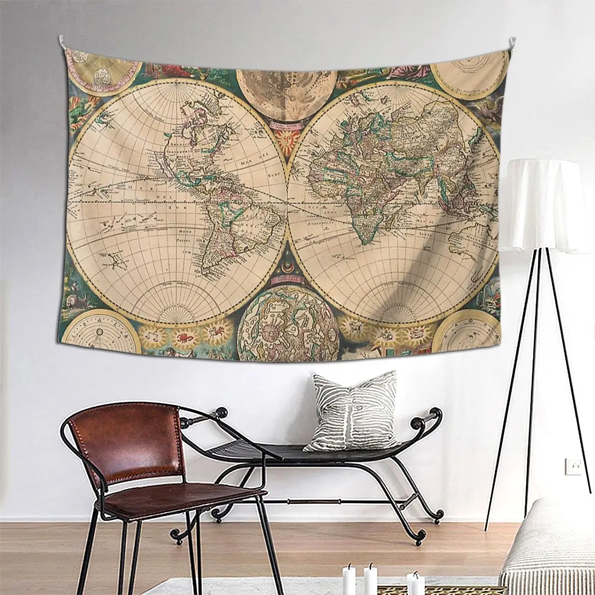 

Vintage Map Of The World (1672) 2 Tapestry Art Wall Hanging Aesthetic Home Decor Tapestries for Living Room Bedroom Dorm Room