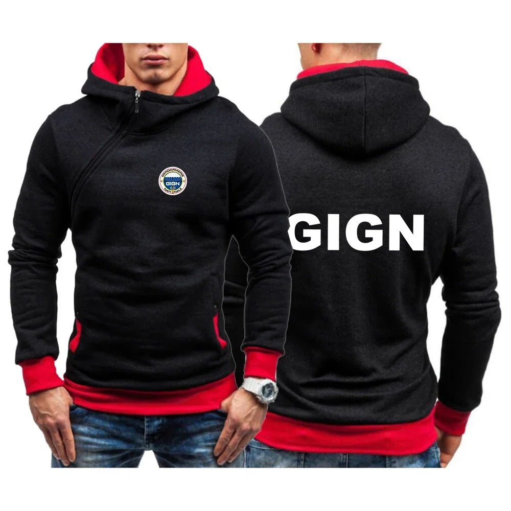 

France Gendarmerie GIGN 2024 New Hooded Men Pullover Diagonal Zipper Hoodies Autumn Winter Harajuku Style Casual Jackets Hoody