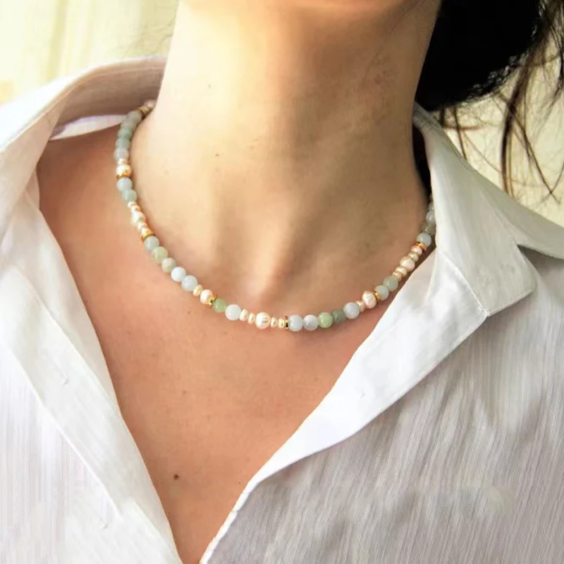 Summer New Blue Green Natural Stone Necklace Handmade Irregular Freshwater Pearls Embellish Jewelry Banquet Party Collar
Summer New Blue Green Natural Stone Necklace Handmade Irregular Freshwater Pearls Embellish Jewelry Banquet Party Collar