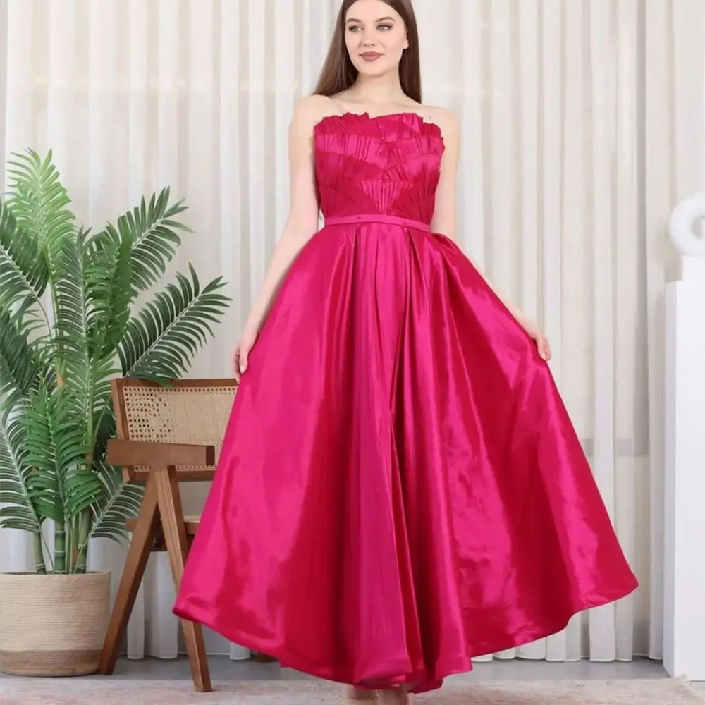 Strapless Pleat Prom Dresses Simple A-line Party Dress Ankle-Length Backless Solid Color Evening فساتين للحفلات الراقصة
Strapless Pleat Prom Dresses Simple A-line Party Dress Ankle-Length Backless Solid Color Evening فساتين للحفلات الراقصة