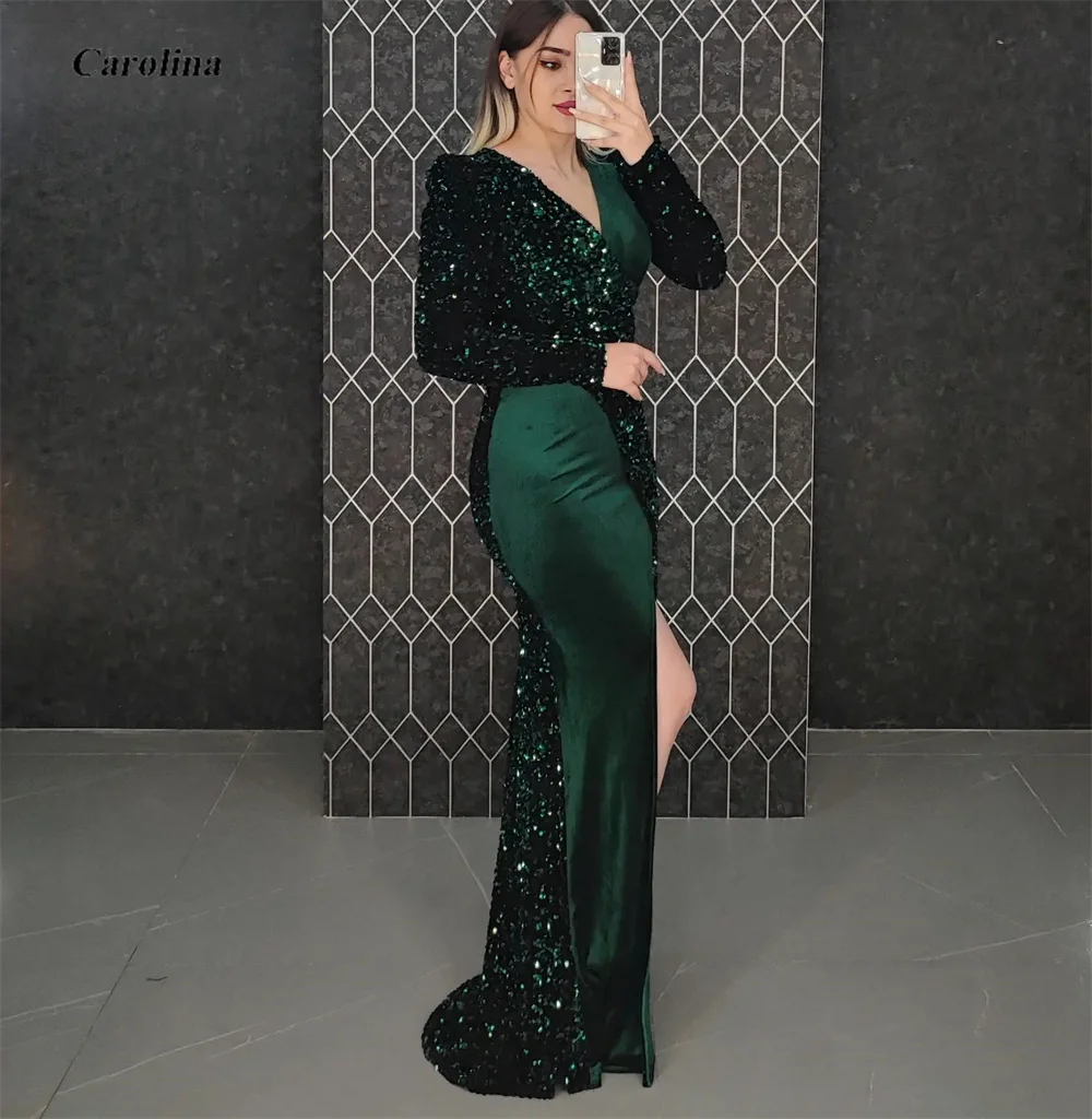 High Split V Neck Prom Gown Elegant Floor Length Sequined Occasion Dress Robe De Soirée Women Long Sleeves Evening Party Dress
High Split V Neck Prom Gown Elegant Floor Length Sequined Occasion Dress Robe De Soirée Women Long Sleeves Evening Party Dress