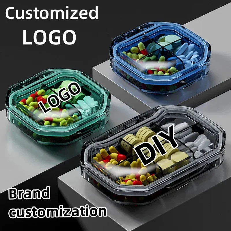 

10pcs 4/6 grid portable pill box tablet manager container travel medicine box custom logo with sealing ring sealing management