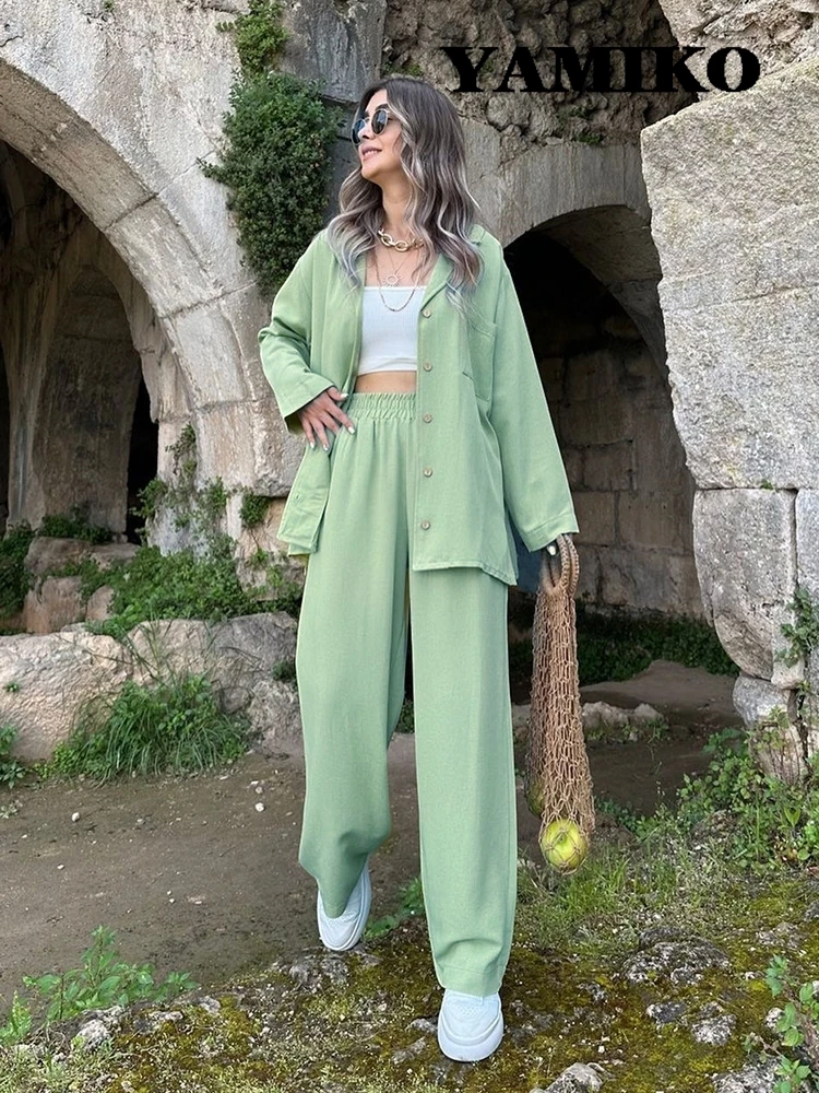 2024 Spring Women's Shirt Set Turn-down Collar Button-up Shirts Elastic Waist Wide Leg Pants Outfits Female Casual Fashion Suit
2024 Spring Women's Shirt Set Turn-down Collar Button-up Shirts Elastic Waist Wide Leg Pants Outfits Female Casual Fashion Suit