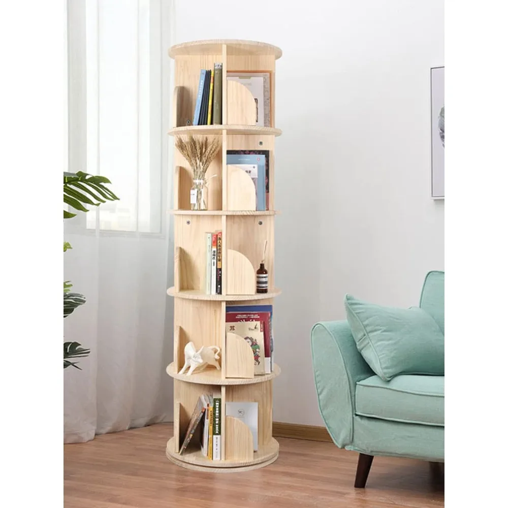 

Rotating Bookshelf, 360 Display 5 Tier Floor Standing Bookcase Storage Rack, Wood Narrow Bookshelf Organizer