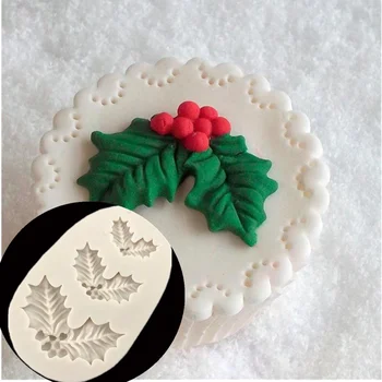 나뭇잎 모양 실리콘 몰드, DIY 주방 케이크 베이킹 장식, 퍼지 비스킷 초콜릿 몰드, 크리스마스 홀리 리프 실리콘 몰드