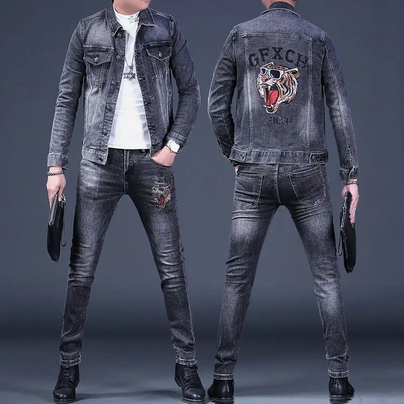 2023 spring and autumn men's hot diamond denim suit men's Korean fashion casual pants slim jacket trend
2023 spring and autumn men's hot diamond denim suit men's Korean fashion casual pants slim jacket trend