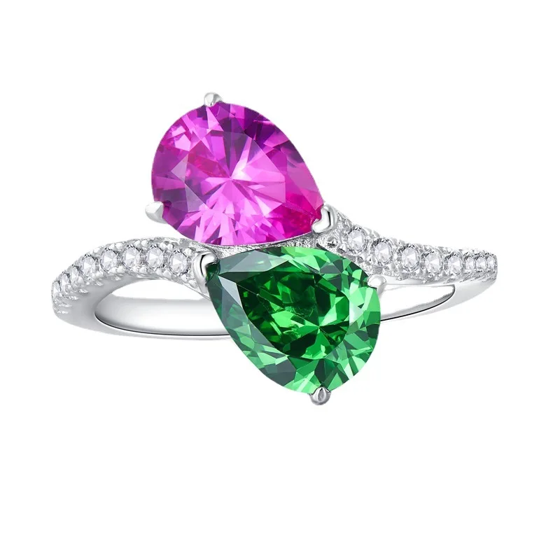 

Женское Универсальное кольцо из серебра 2023 пробы, с капелькой из высокоуглеродистого бриллианта 7*9, с розовыми и зелеными бриллиантами, модная новинка 925