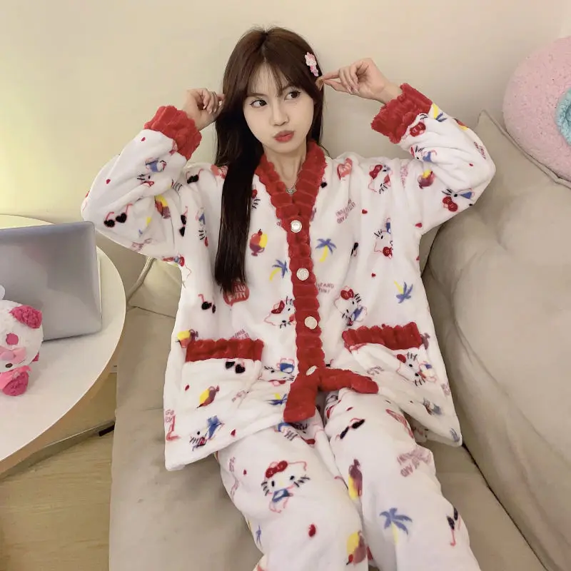 Hellokitty Pajama Ladies Kawaii Sanrio Flannel Cartoon Fall/winter Thickened Coral Velvet Set Can Be Worn Outside Sweet Homewear
Hellokitty Pajama Ladies Kawaii Sanrio Flannel Cartoon Fall/winter Thickened Coral Velvet Set Can Be Worn Outside Sweet Homewear