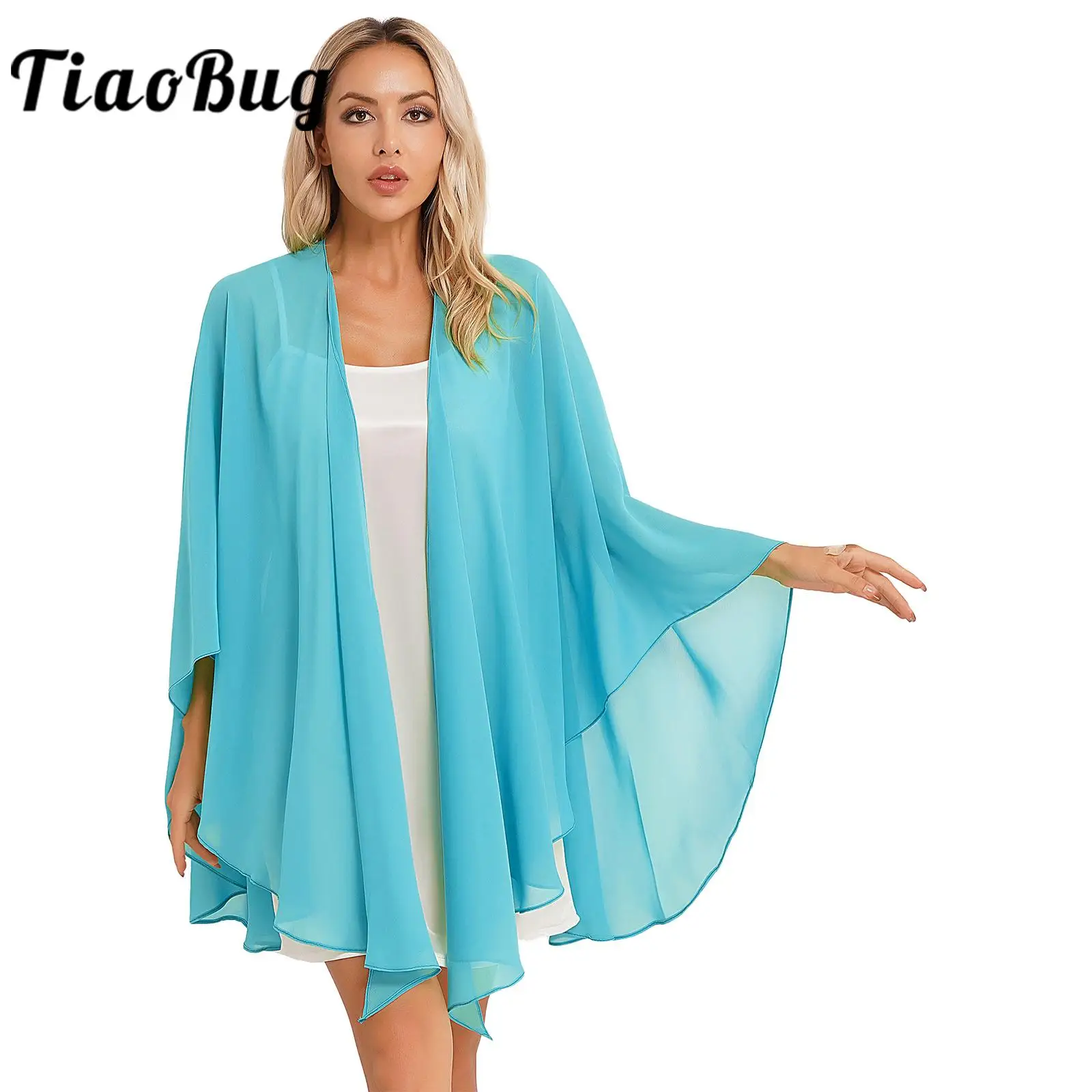 

Womens See-Through Chiffon Wraps Shawl Evening Wedding Bridal Cape Overlay Outdoor Beachwear Cover Ups for Dress Accessories