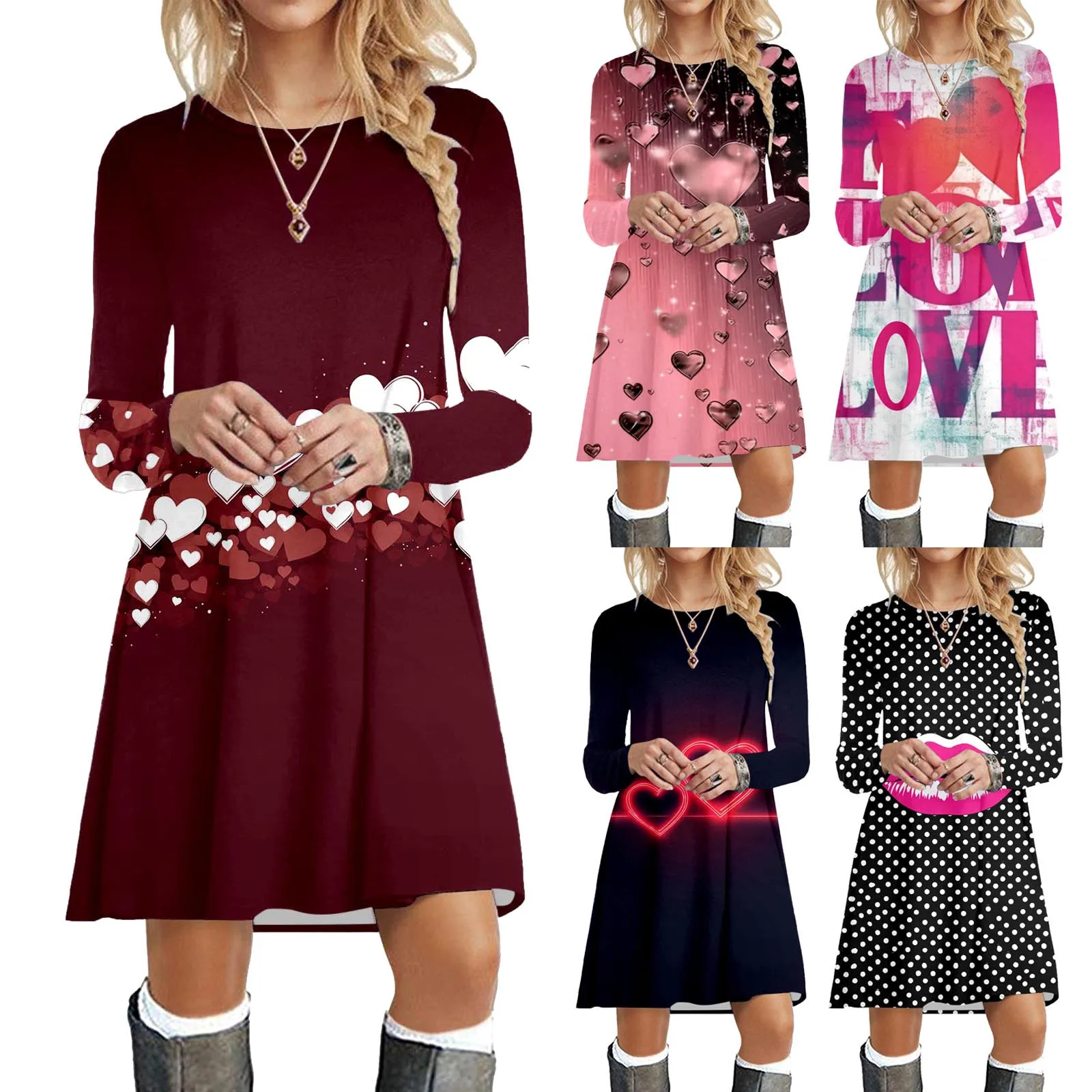Women Casual Round Neck Long Sleeved Valentines Day Printed Dress Knee Skirt Casual Dress Midi Fall Dresses for Women
Women Casual Round Neck Long Sleeved Valentines Day Printed Dress Knee Skirt Casual Dress Midi Fall Dresses for Women