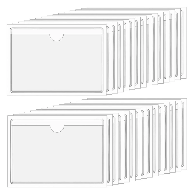 

Clear Adhesive Pockets 4X6in Index Card Pockets Sleeves Self Adhesive With Top Loading Label Pockets (30 PCS) Easy To Use