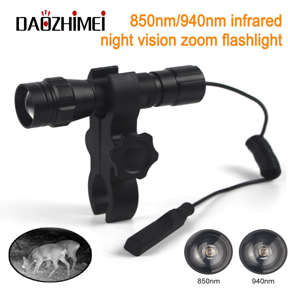 150 Yards IR 850nm/940nm Tactical Flashlight Night Vision Hunting Torch Infrared Radiation Outdoor Waterproof Zoomable IR Light
150 Yards IR 850nm/940nm Tactical Flashlight Night Vision Hunting Torch Infrared Radiation Outdoor Waterproof Zoomable IR Light