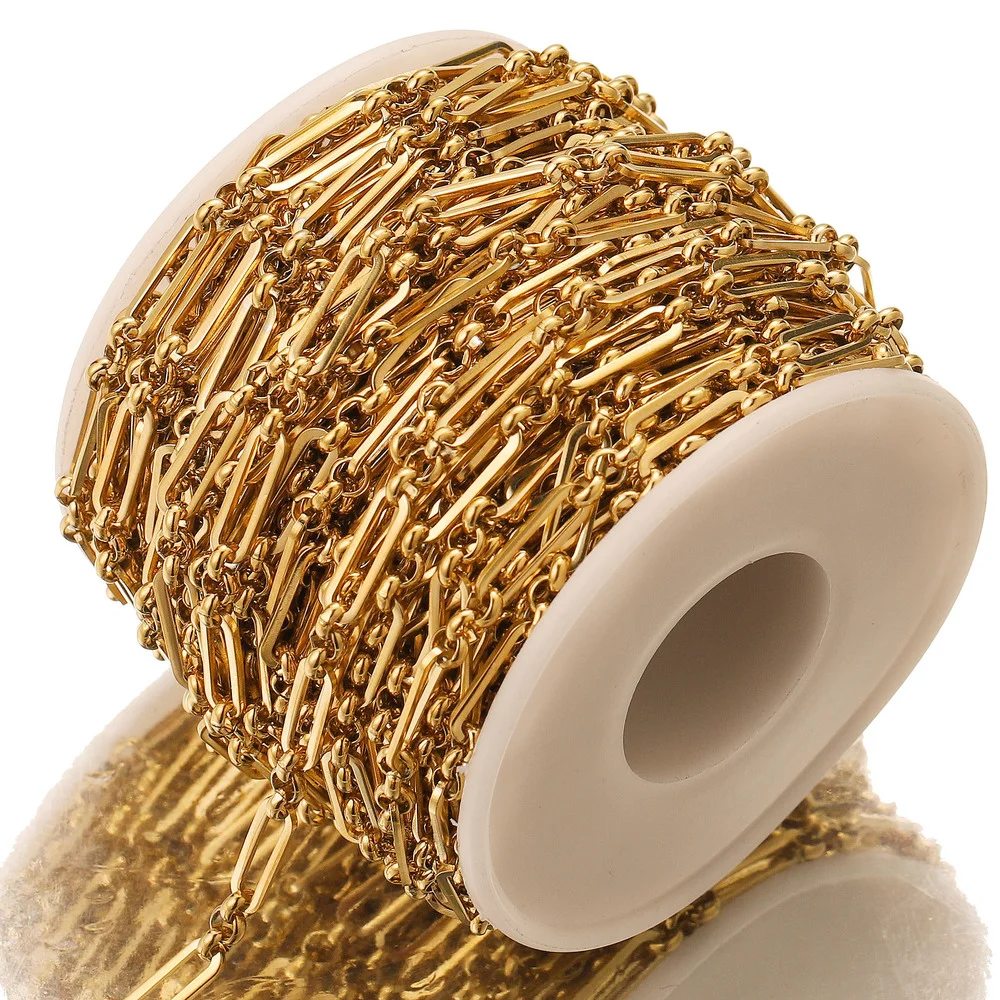 Câble plat plaqué or en acier inoxydable pour femme, collier à faire soi-même, matériel de bijoux de bracelet, article en vrac, vente en gros, 1 mètre 5