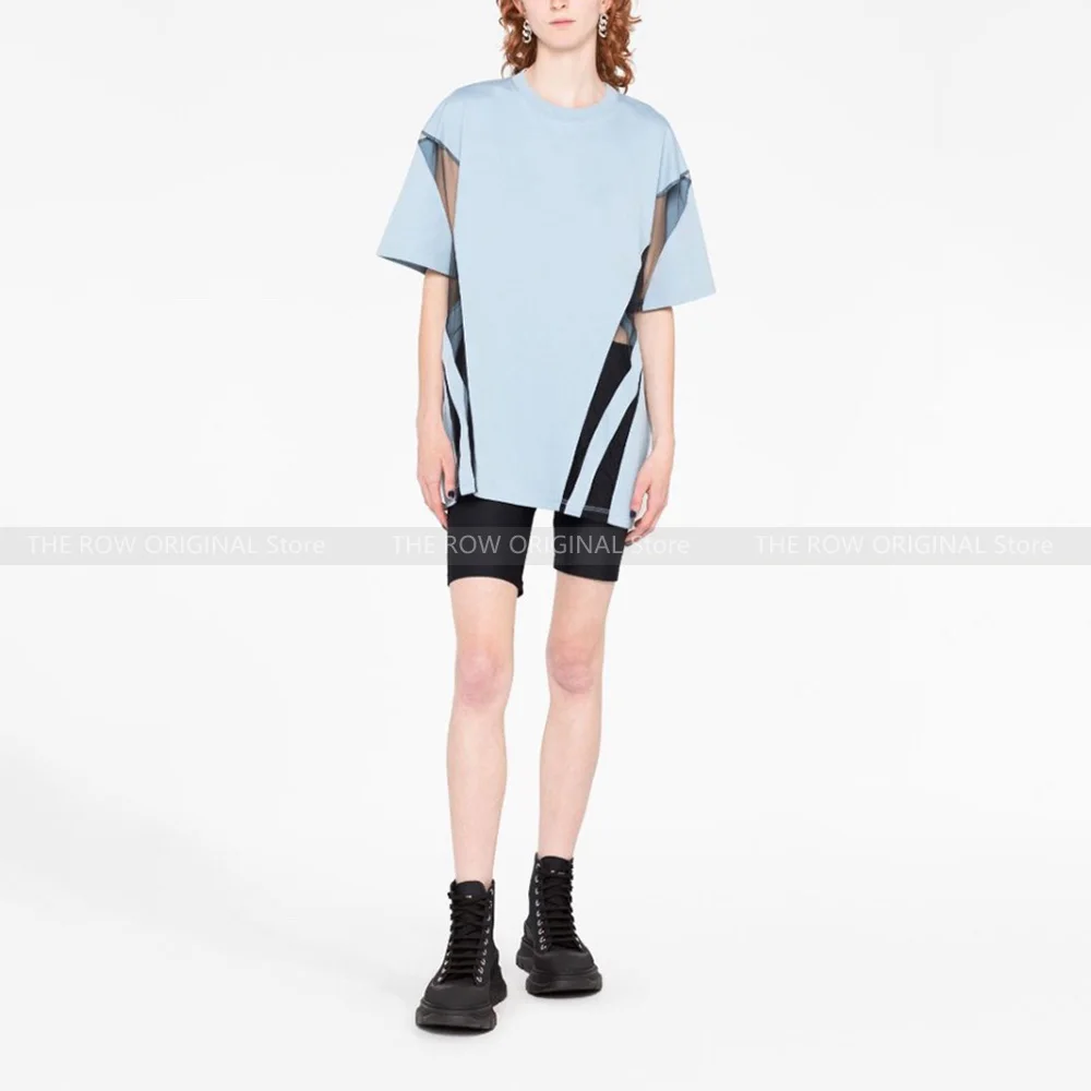 Y2K new niche design blue see-through mesh splicing collision loose round neck short-sleeved cotton T-shirt female
Y2K new niche design blue see-through mesh splicing collision loose round neck short-sleeved cotton T-shirt female