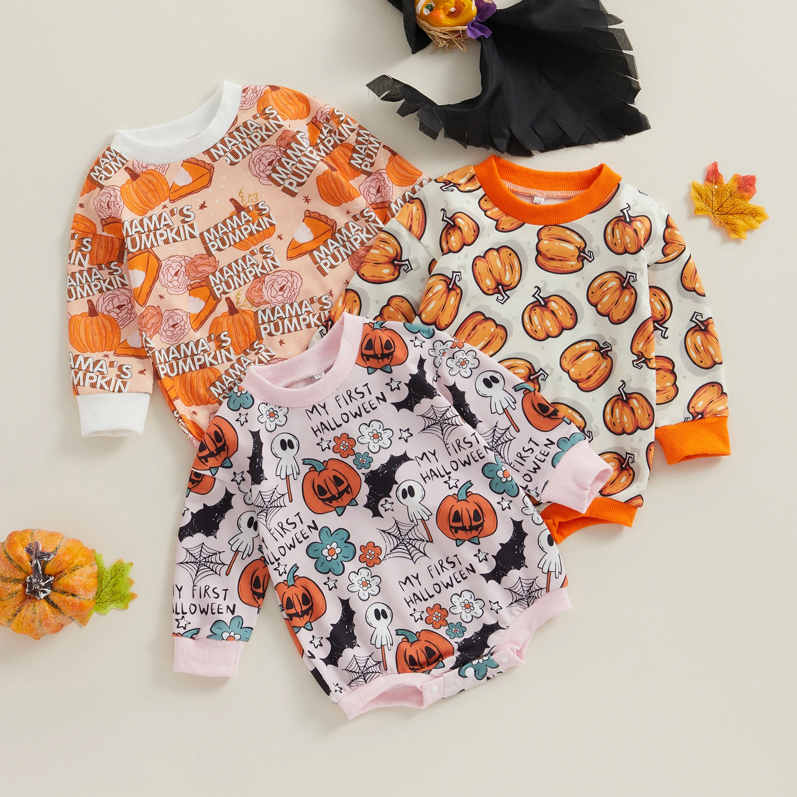 Baby Girls Bubble Romper Long Sleeve Crew Neck Pumpkin Print Sweatshirt Bodysuit Newborn Baby Halloween Costume
Baby Girls Bubble Romper Long Sleeve Crew Neck Pumpkin Print Sweatshirt Bodysuit Newborn Baby Halloween Costume