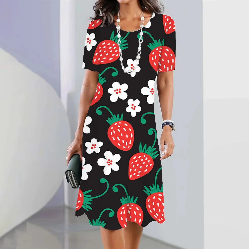 Ladies Long Dress Fashion Summer Dresses Cute Strawberry Printed Elegant Women's Round Neck Dresses Short Sleeves Midi dresses
Ladies Long Dress Fashion Summer Dresses Cute Strawberry Printed Elegant Women's Round Neck Dresses Short Sleeves Midi dresses