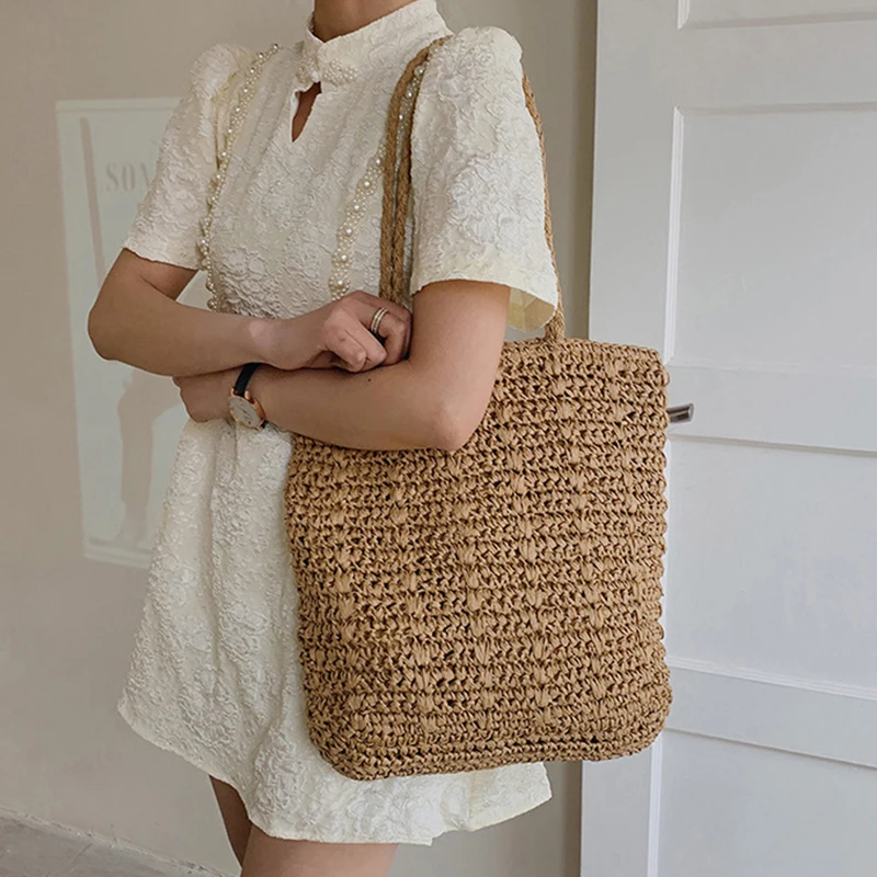Knitted Rattan Beach Tote - Large Travel Shoulder Bag 1 Sd4b33e12fd0e4031a321f97cc40ebe44L