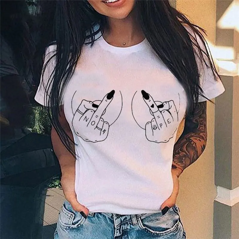 Hand Middle Finger Print Women T Shirt Short Sleeve O Neck Loose Women Tshirt Ladies Tee Shirt Tops Camisetas Mujer
Hand Middle Finger Print Women T Shirt Short Sleeve O Neck Loose Women Tshirt Ladies Tee Shirt Tops Camisetas Mujer