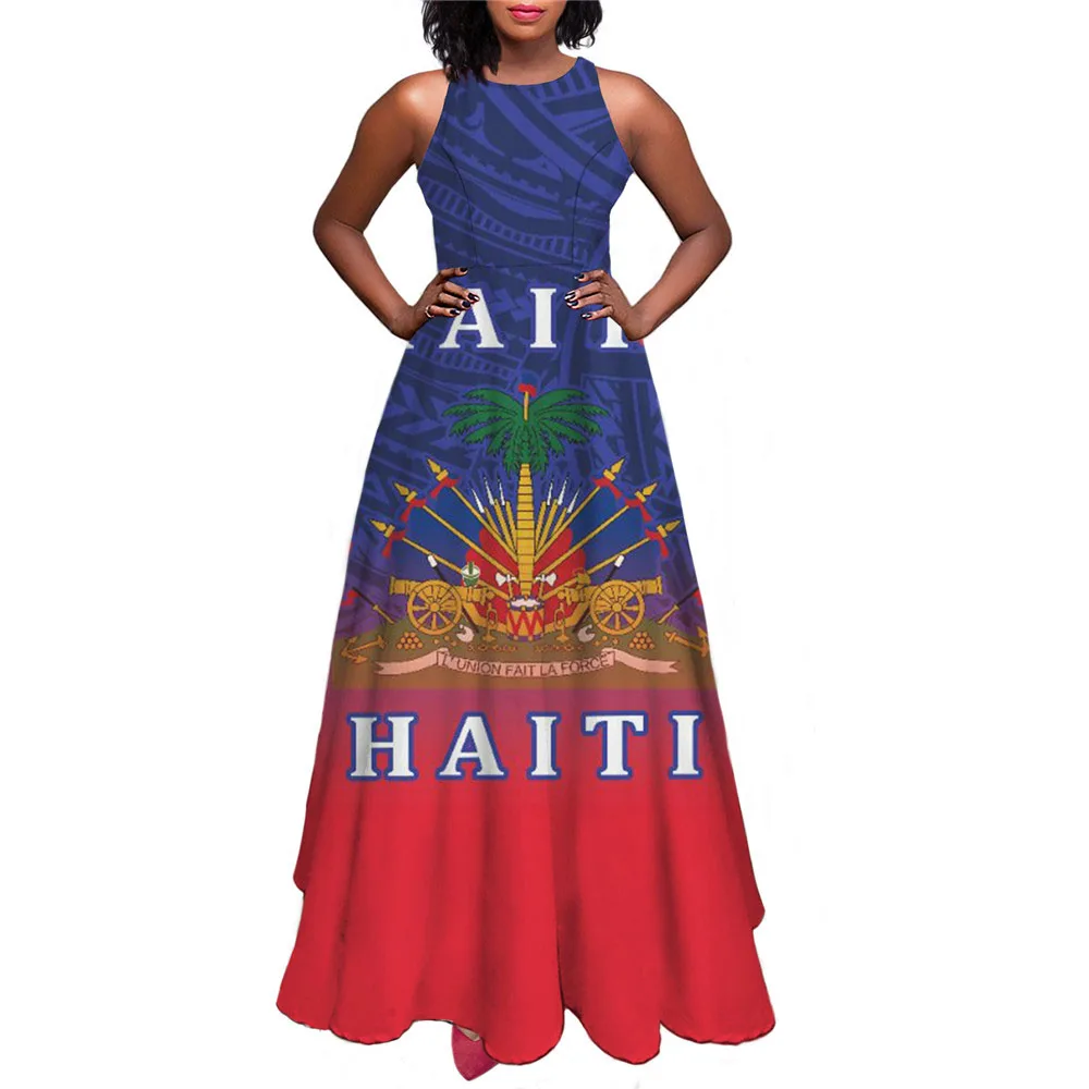

Haiti Flag Print Luxury Designer Women Summer Spring Maxi Dress Ladies Sexy Sundress Casual Sleeveless Long Woman Dresses Mujer