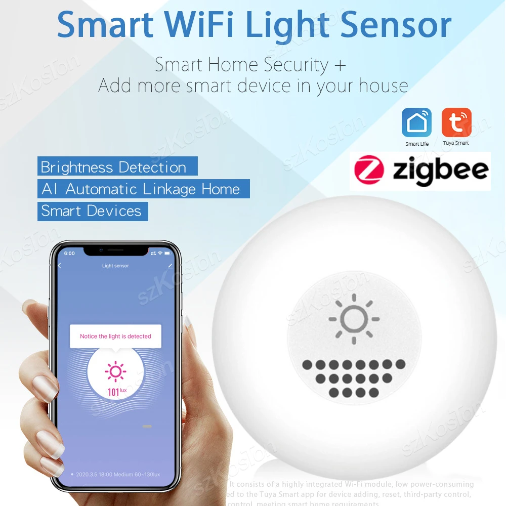 

Tuya ZigBee Light Sensor Smart Home Illumination Sensor Brightness Detector Automation Linkage Scene Work with Smart life APP