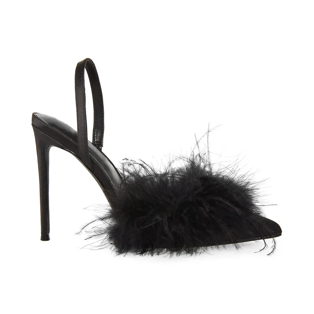 Black Feather Silk Women Sandals Back Strap Ladies Shoes Plush Crystals Tacones Para Mujer Stiletto Heels Chaussures Femme Ete
Black Feather Silk Women Sandals Back Strap Ladies Shoes Plush Crystals Tacones Para Mujer Stiletto Heels Chaussures Femme Ete