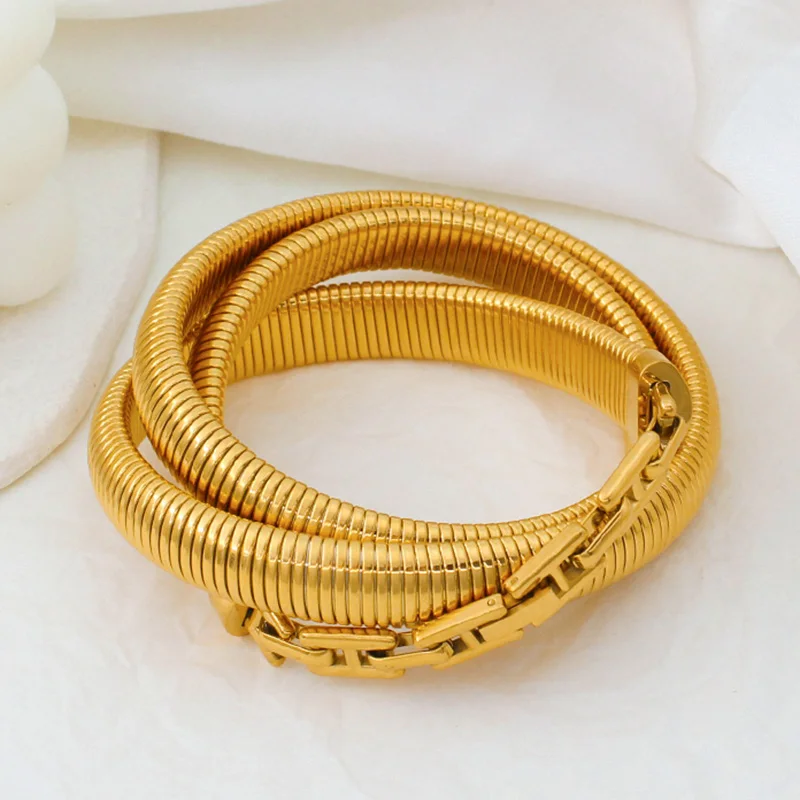 

High Quality 18K Gold Plated Elastic Chain Stainless Steel Bracelet Bangle Unisex Statement Chic Fashion Waterproof Jewelry