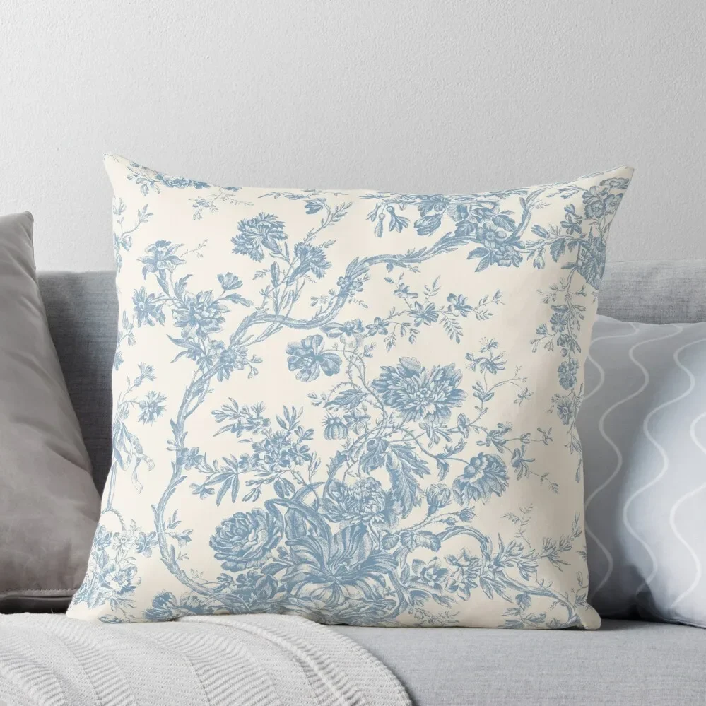 

Toile de Jouy Fleurie Pattern in French Blue Colour Throw Pillow Cushions For Children luxury home accessories