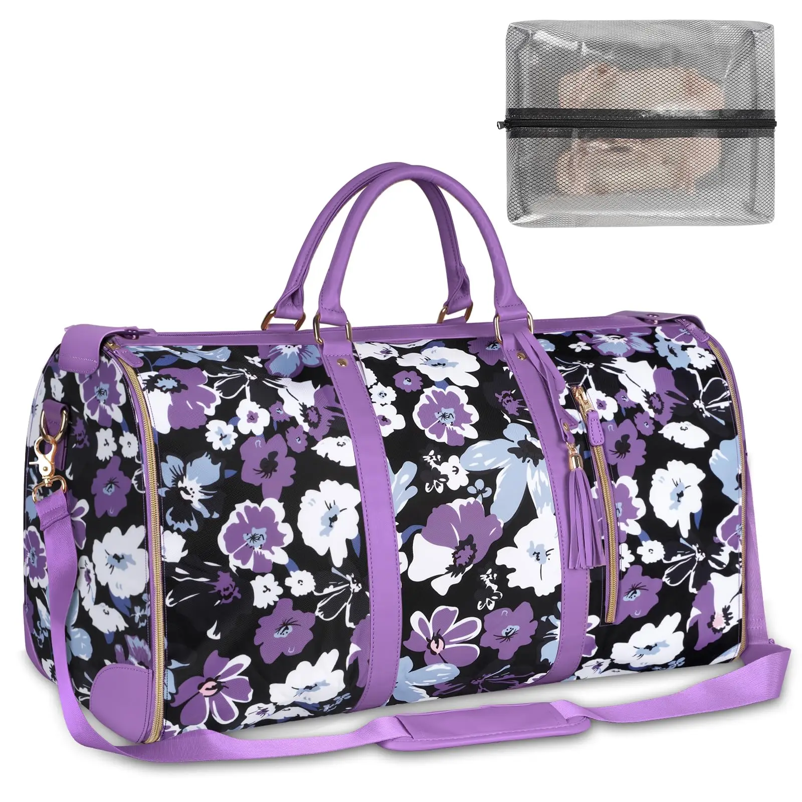 

Convertible Garment Bag: Large Carry-On Weekend Duffle with Shoe Compartment. 2-in-1 Hanging Suitcase Set - Ideal Women's Gift