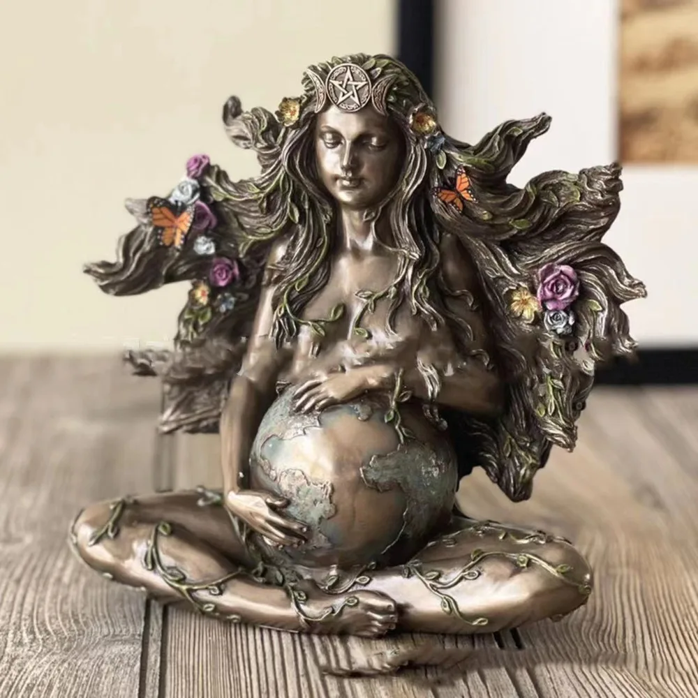 

1pc Mother Earth Statue Gaia Fairy with Butterfly Decorative Buddha Figurine Goddess Healing Chakra Meditation Mythic Home Decor