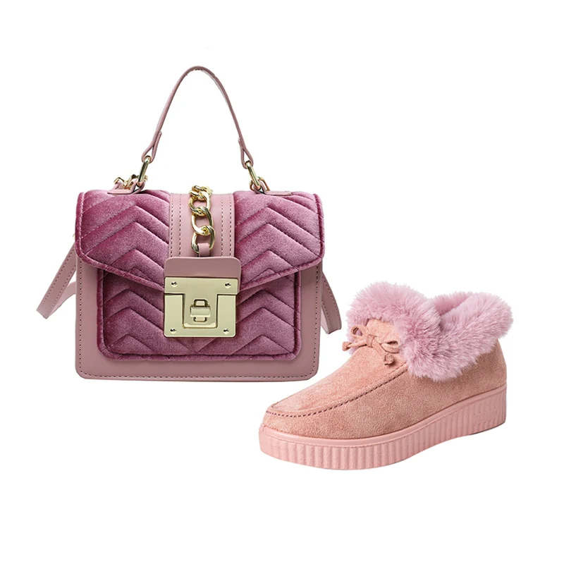 Velvet Purses and Shoes Set Fall Winter Warm Fur Crossbody Purse And Handbags Women Plush Snow Boots And Shoulder Bag 2022
Velvet Purses and Shoes Set Fall Winter Warm Fur Crossbody Purse And Handbags Women Plush Snow Boots And Shoulder Bag 2022