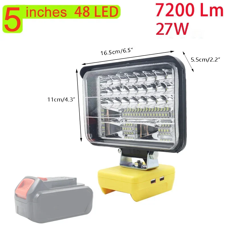 

5 Inch Car LED Work Lights Flashlights Electric Torch Spotlight For Dewalt 18V 20V 60V Li-ion Battery USB Power Bank