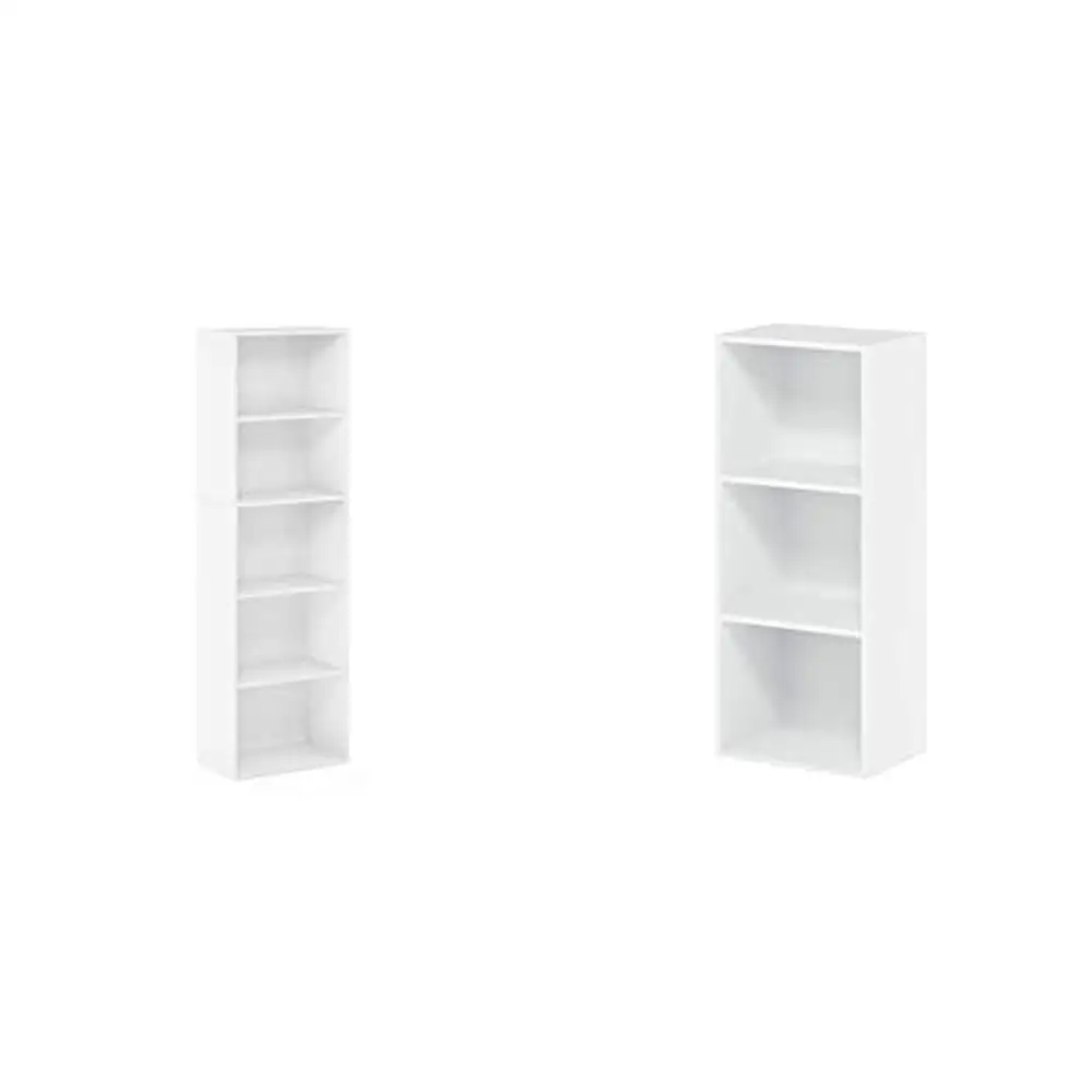 

Sturdy 5-Tier and 3-Tier Bookcase Storage White Fits Any Room Easy Assembly Durable Material Adult 21.25"D x 45.7"W x 47.3"H