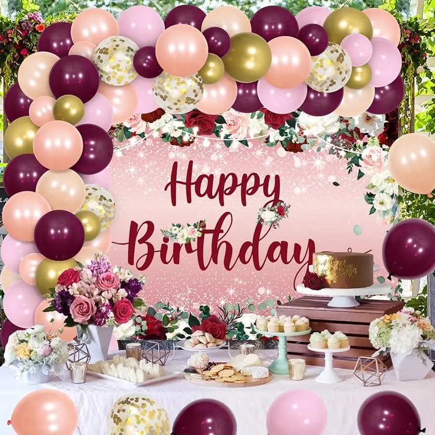 JOYMEMO Burgundy Flower Balloon Decoration, Happy Birthday Balloon Garland Set Women's 26th, 30th, 40th Flower Birthday Supplies
JOYMEMO Burgundy Flower Balloon Decoration, Happy Birthday Balloon Garland Set Women's 26th, 30th, 40th Flower Birthday Supplies