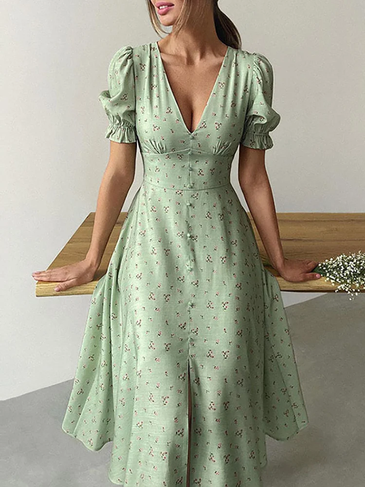 Women's Clothing For Spring Summer New Elegant Printed Mid Length Dress Fashion Sexy V-Neck Lantern Short Sleeves Female Dresses
Women's Clothing For Spring Summer New Elegant Printed Mid Length Dress Fashion Sexy V-Neck Lantern Short Sleeves Female Dresses