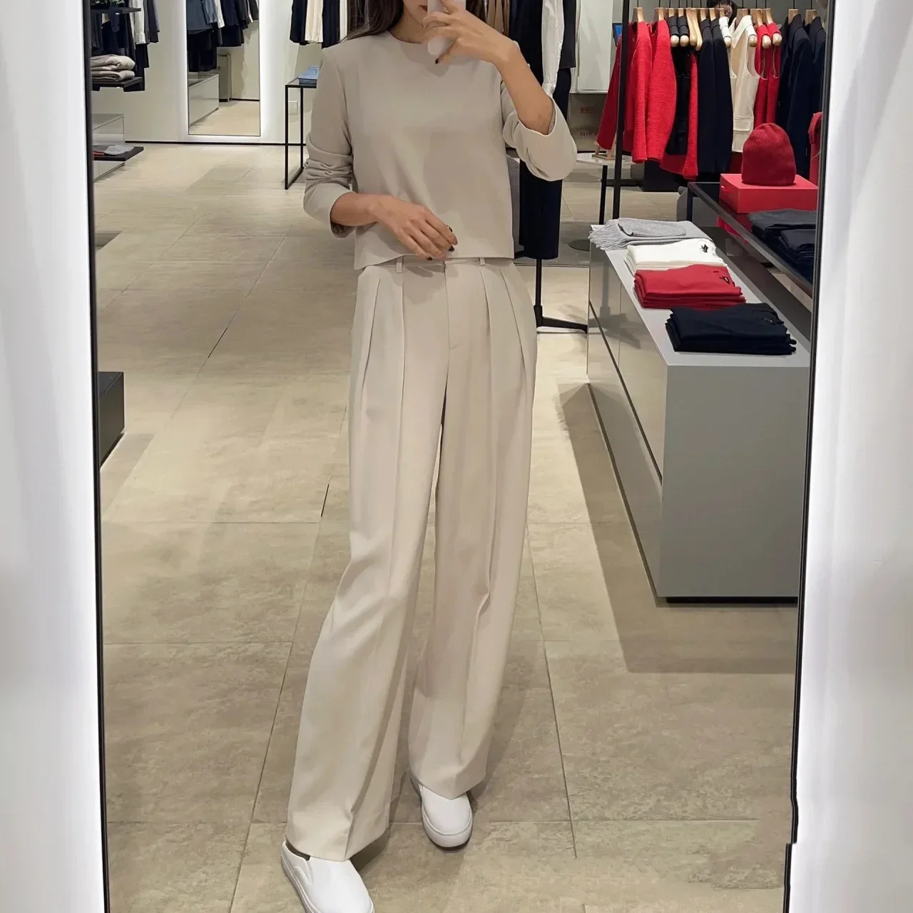 

Women 2024 Spring Summer New Commuter Fashion Triacetate Blended Loose Version High-waisted Wide-leg Pants