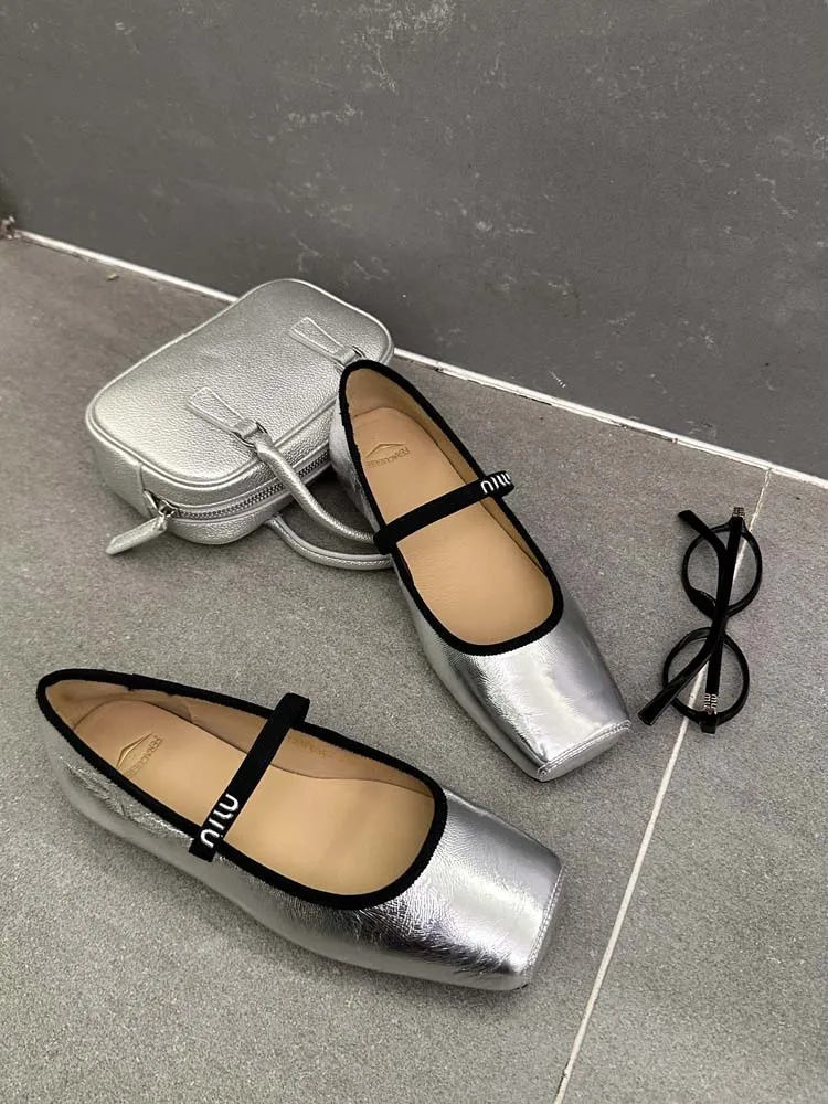 Women Ballet Flats Fashion Square Toe Pumps Female Mary Jane Shoes Soft Leather Slip-on Casual Shoes Office Lady Work Thin Shoes Sd4bff889716a40f8937cd6c1410fb097Y