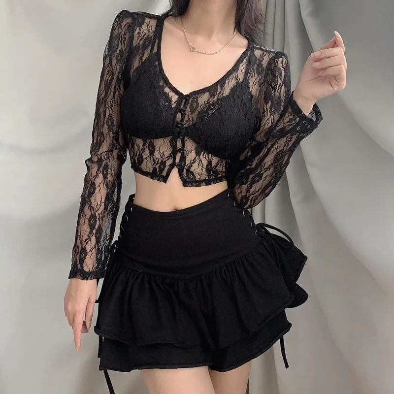 Sweet Sexy Girl Floral Lace See Through Cardigan Shirt Women Long Sleeve V Neck Slim Crop Top Beach Club Single Breasted Blouse
Sweet Sexy Girl Floral Lace See Through Cardigan Shirt Women Long Sleeve V Neck Slim Crop Top Beach Club Single Breasted Blouse