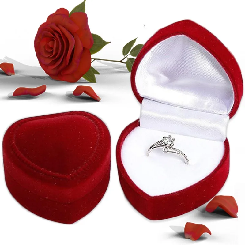 

Романтическая коробка для обручальных колец, красная бархатная коробка для ювелирных изделий в форме сердца, обручальное кольцо, женская бижутерия на День святого Валентина, Подарочная коробка для колец