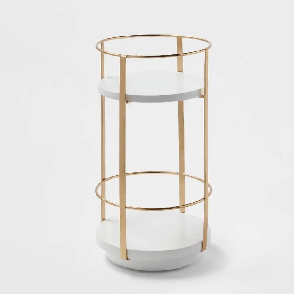 Metal Frame Round Storage Cart Gold White Open Shelves Organizer 10" x 5.7
Metal Frame Round Storage Cart Gold White Open Shelves Organizer 10" x 5.7