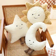 40/60CM Plush Sky Series Throw Pillow Smile Face Moon & Sun& Star Shaped Stuffed Soft Toys Baby Girls Bedroom Decoration Gift