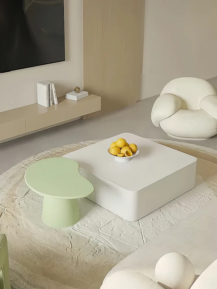 

Кремовый квадратный журнальный столик для маленькой квартиры, гостиной, стильный современный минималистичный креативный ТВ-шкаф и чайный столик