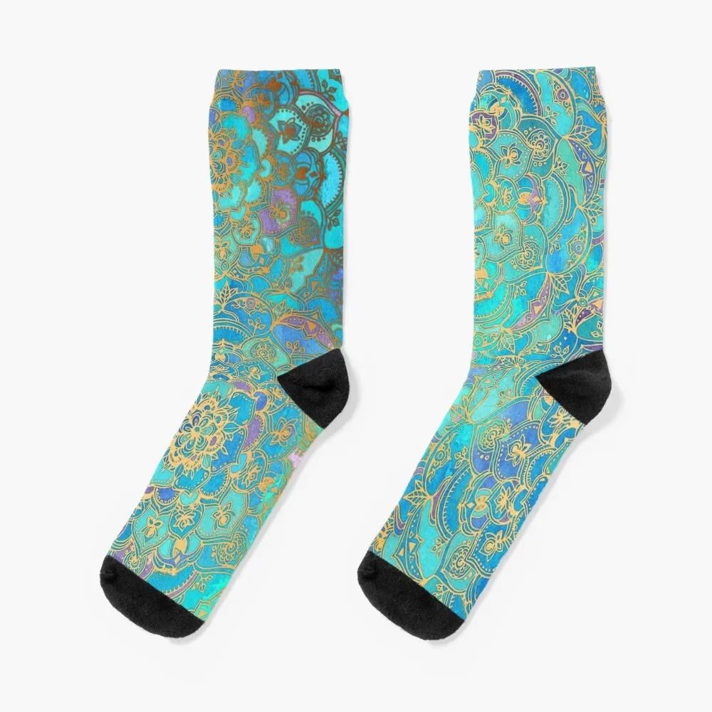 

Sapphire & Jade Stained Glass Mandalas Socks Running bright garter Women's Socks Men's