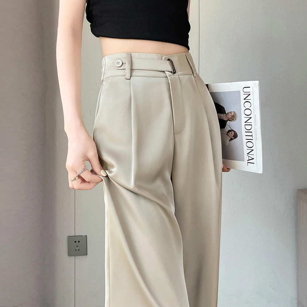 New Solid Satin Straight Pants For Women Summer Fashion Loose Draped Wide Leg Pants High Waist Smooth Long Trousers Femme
New Solid Satin Straight Pants For Women Summer Fashion Loose Draped Wide Leg Pants High Waist Smooth Long Trousers Femme