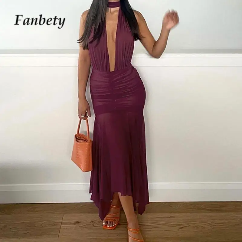 INS Ladies Sexy Lace-up Mesh Party Dress Fashion Halter Deep V Neck Long Slim Dress Summer Women Backless Pleated Hip Wrap Dress
INS Ladies Sexy Lace-up Mesh Party Dress Fashion Halter Deep V Neck Long Slim Dress Summer Women Backless Pleated Hip Wrap Dress