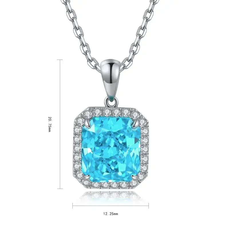 

RUIF 2024 Hot Sale S925 Silver 6.93ct Cushion Shape Lab Grown Paraiba Sapphire Necklace Engagement Women