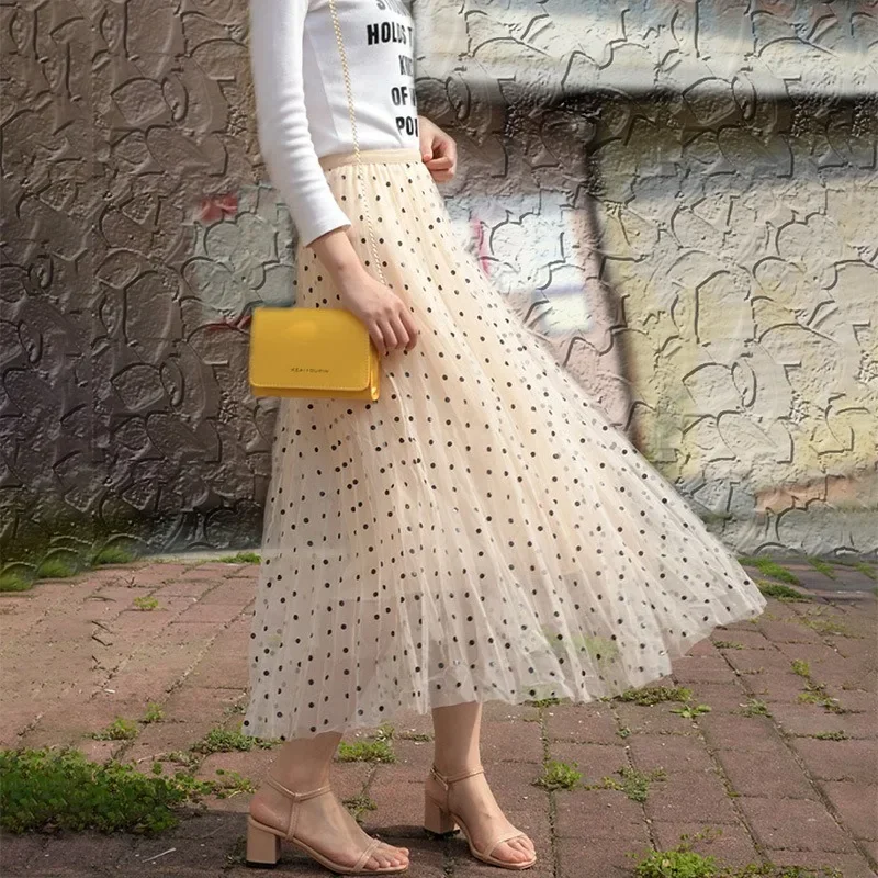 Polka Dots Tulle Polyester Pleated Black Long Skirts for Elegant Women 2023 High Waist Patchwork A-line Fairy Skirt Korean Style
Polka Dots Tulle Polyester Pleated Black Long Skirts for Elegant Women 2023 High Waist Patchwork A-line Fairy Skirt Korean Style