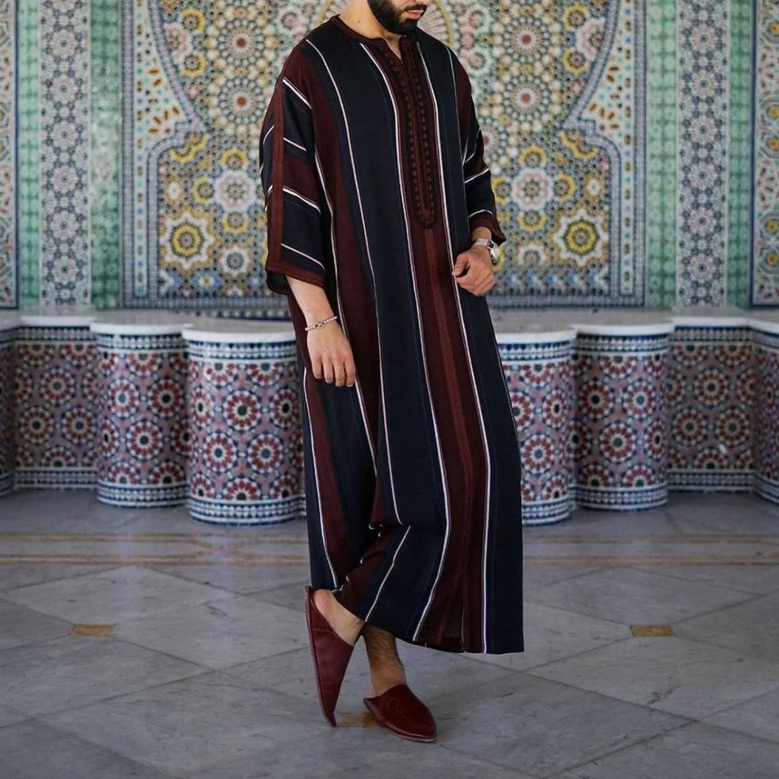 

Исламский кафтан, халаты Thobe, Арабская полосатая рубашка, этническая одежда, Женская юбка с длинными рукавами, нижнее белье, хлопковый Халат